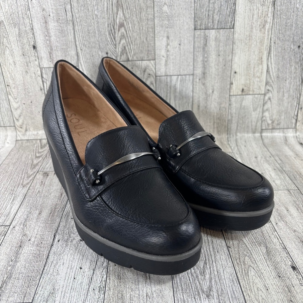 Soul Naturalizer Womens 10M Wedge Loafers Platform Black Metallic Detail Achieve